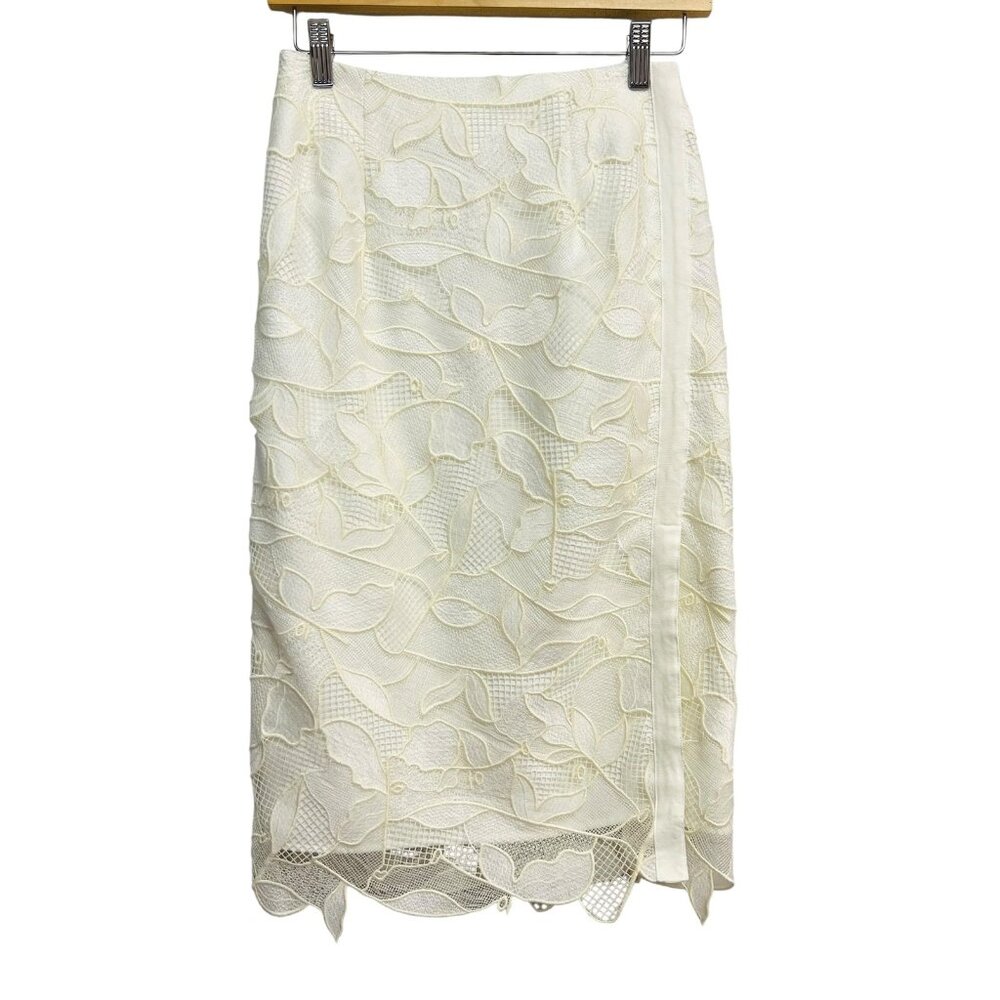 Grey Jason Wu Skirt Womens 2 Ivory White‎ Lace Pencil Midi Lined Floral Elegant